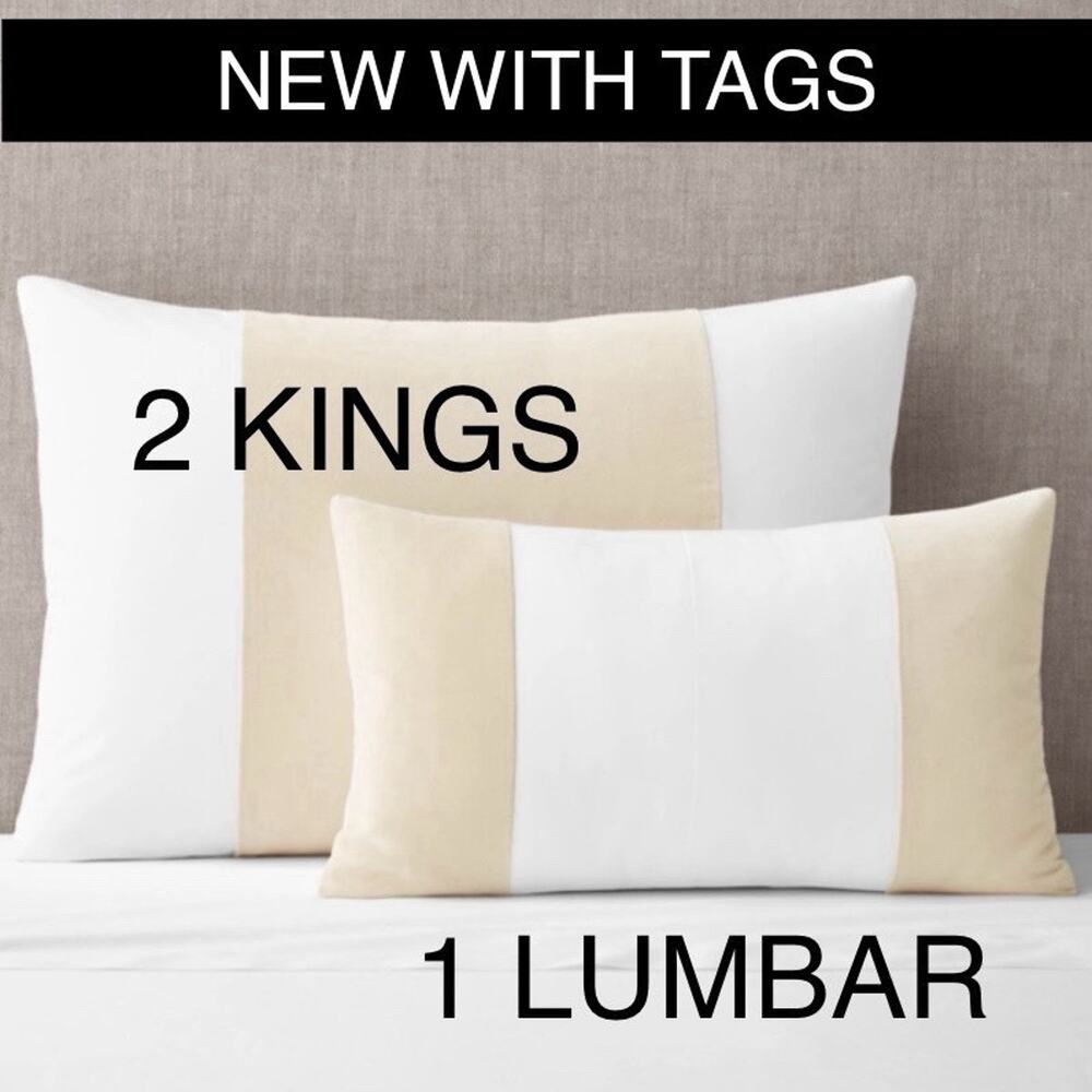 NEW 3 VELVET & SATEEN BANDED RESTORATION HARDWARE 2 KING SHAMS & 1LUMBAR SHAM